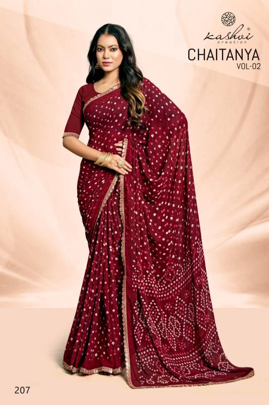 Kashvi creation chaitanya vol 2 bandhej pitha work lace sarees wholesale online shopping