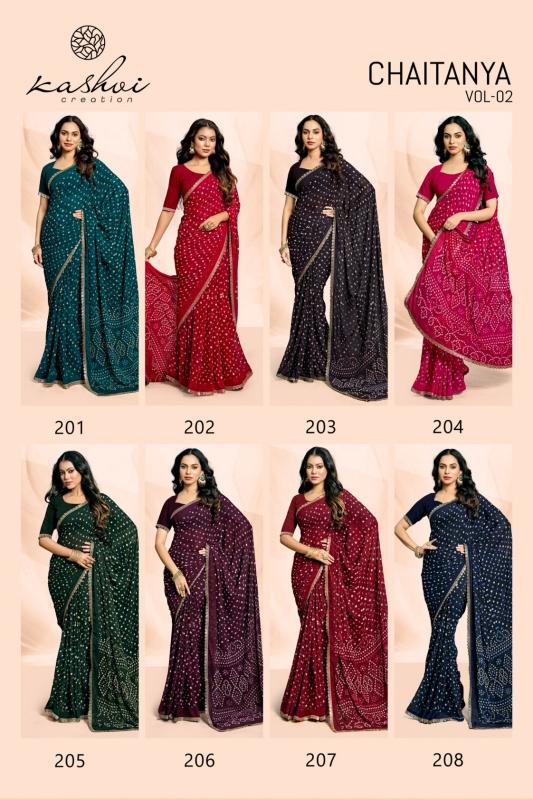 Kashvi creation chaitanya vol 2 bandhej pitha work lace sarees wholesale online shopping