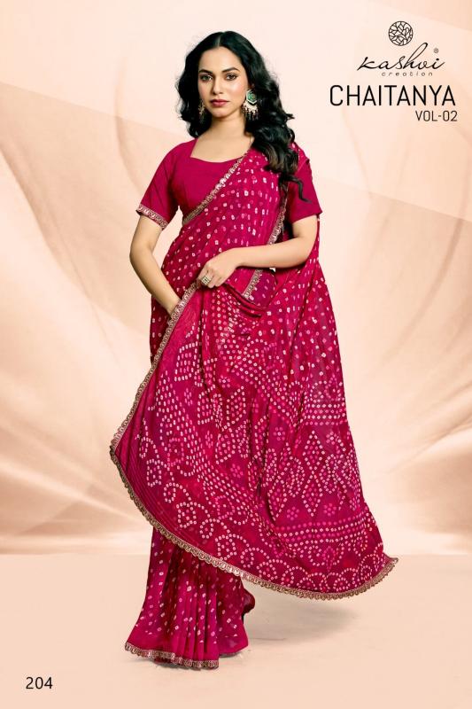 Kashvi creation chaitanya vol 2 bandhej pitha work lace sarees wholesale online shopping