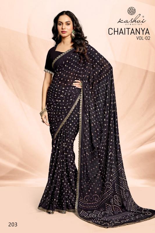 Kashvi creation chaitanya vol 2 bandhej pitha work lace sarees wholesale online shopping