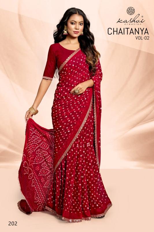 Kashvi creation chaitanya vol 2 bandhej pitha work lace sarees wholesale online shopping