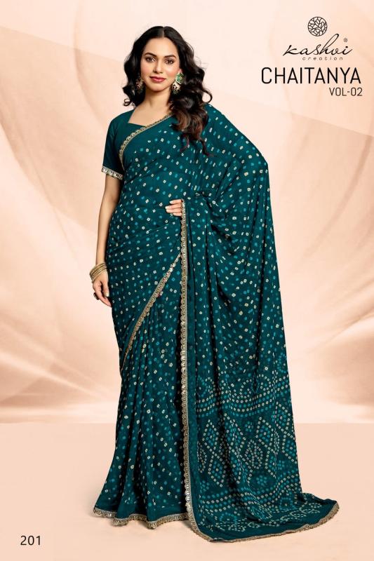 Kashvi creation chaitanya vol 2 bandhej pitha work lace sarees wholesale online shopping