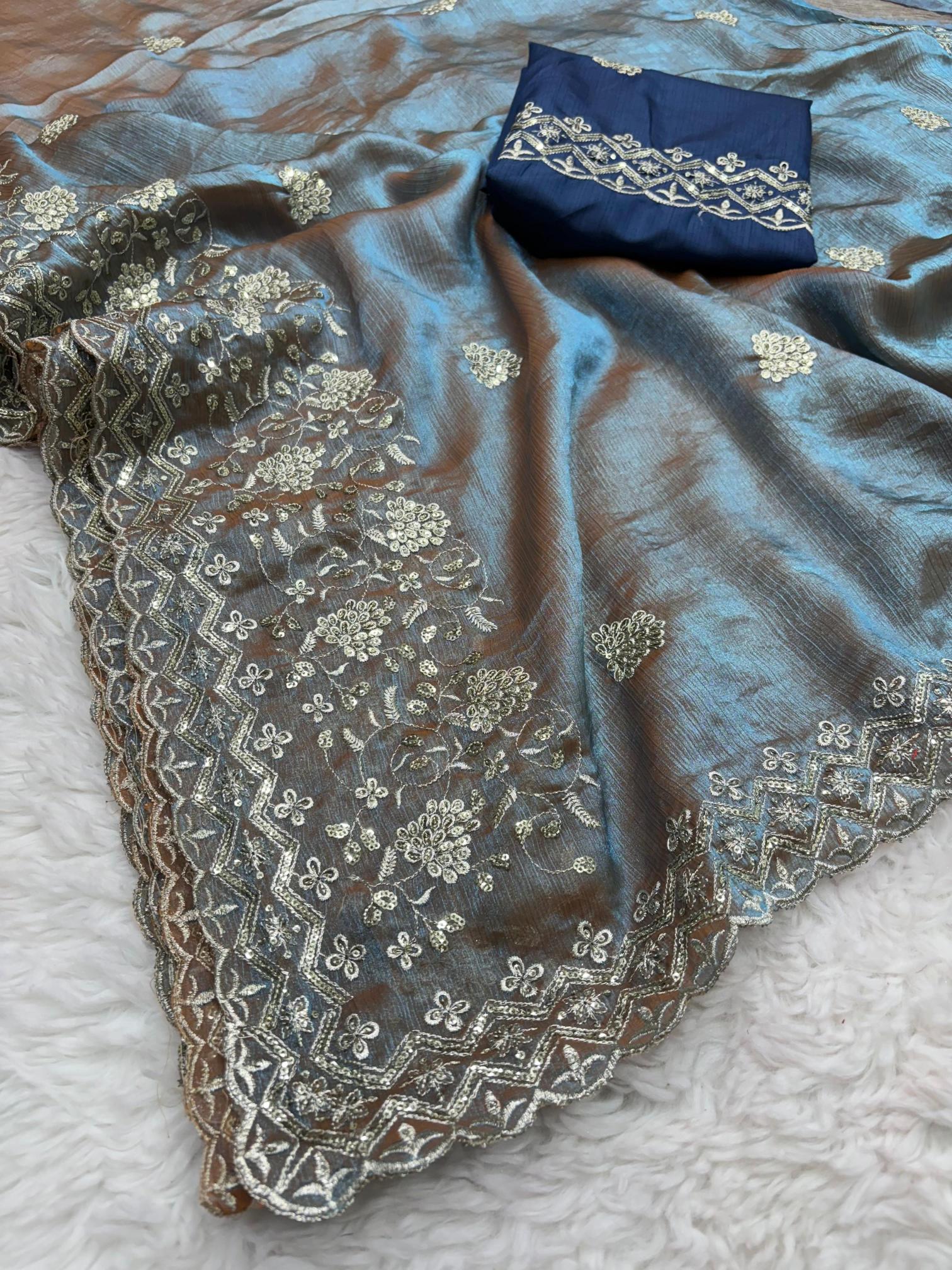 Mahaveer silks fendi chiffon handwork designer surat wholesale saree market
