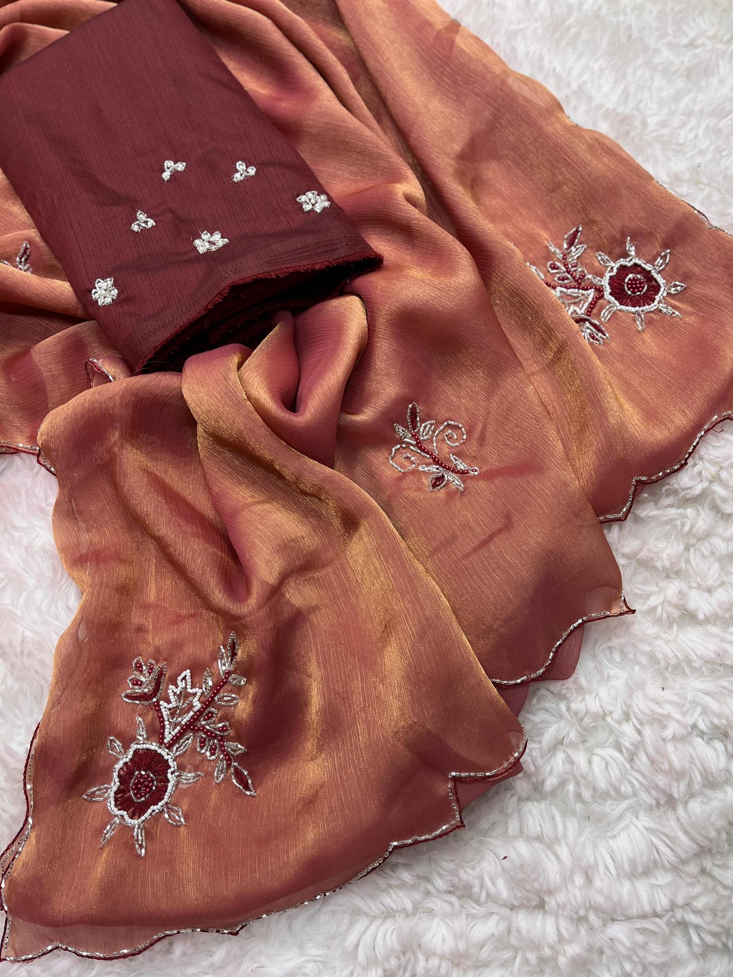 Mahaveer silks fendi chiffon handwork designer surat wholesale saree market