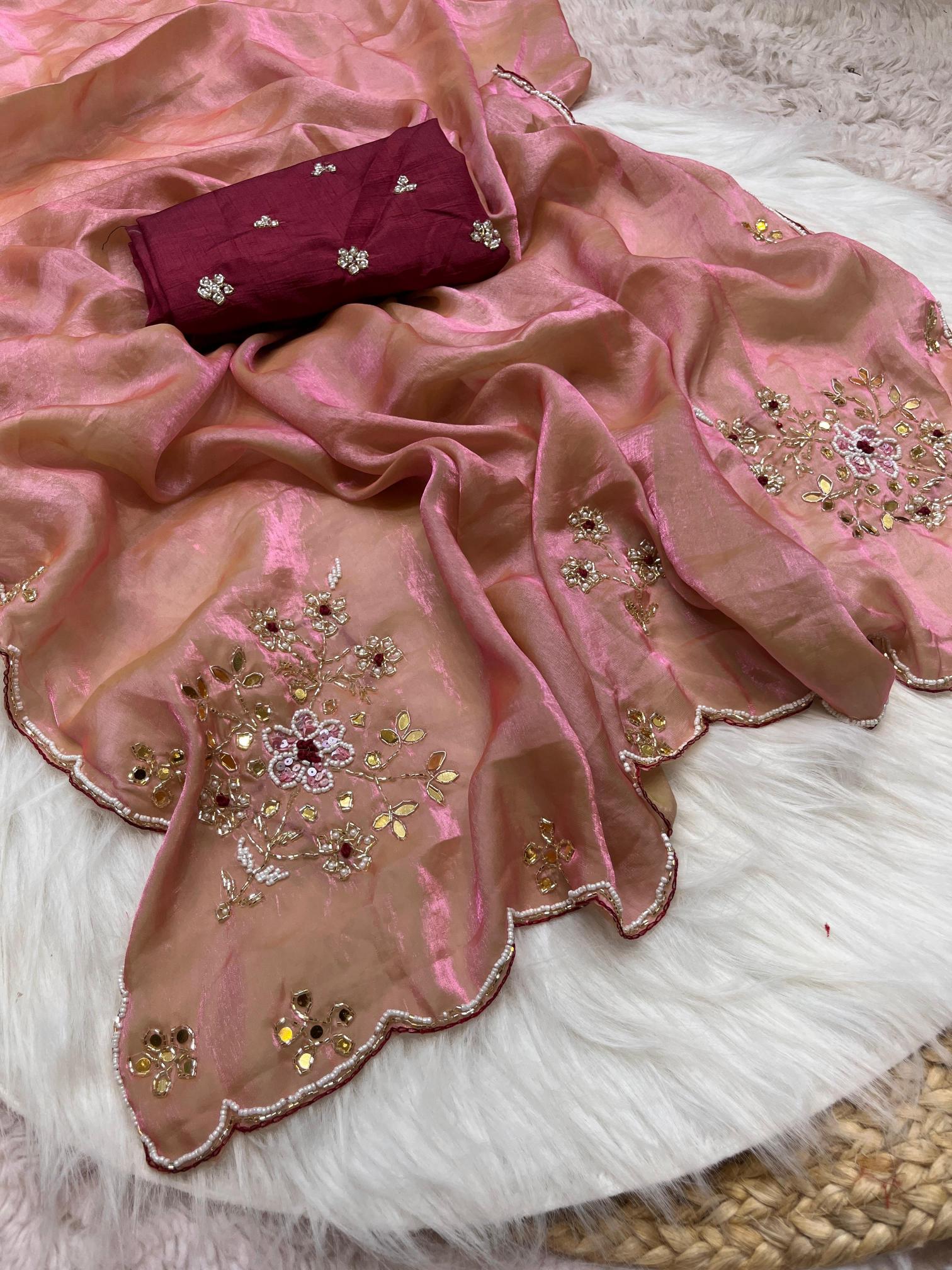 Mahaveer silks fendi satin intricate handwork butta surat saree wholesale market