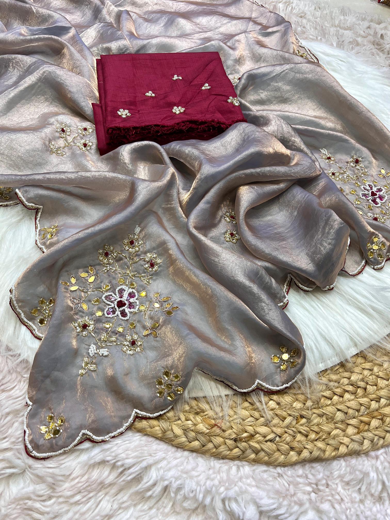 Mahaveer silks fendi satin intricate handwork butta surat saree wholesale market
