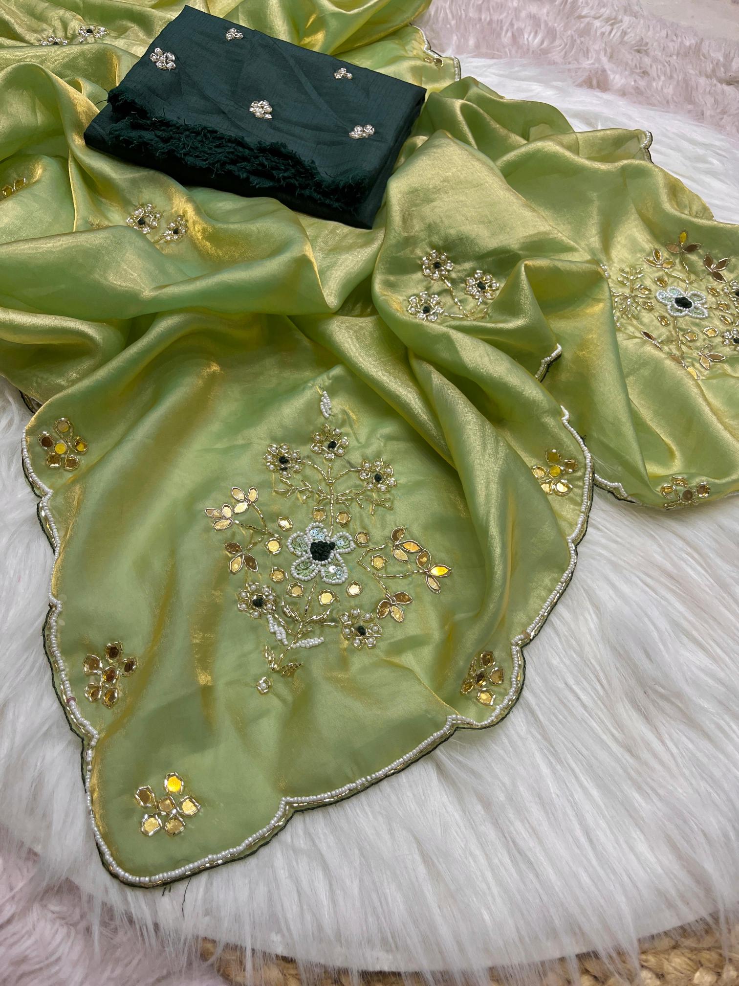 Mahaveer silks fendi satin intricate handwork butta surat saree wholesale market