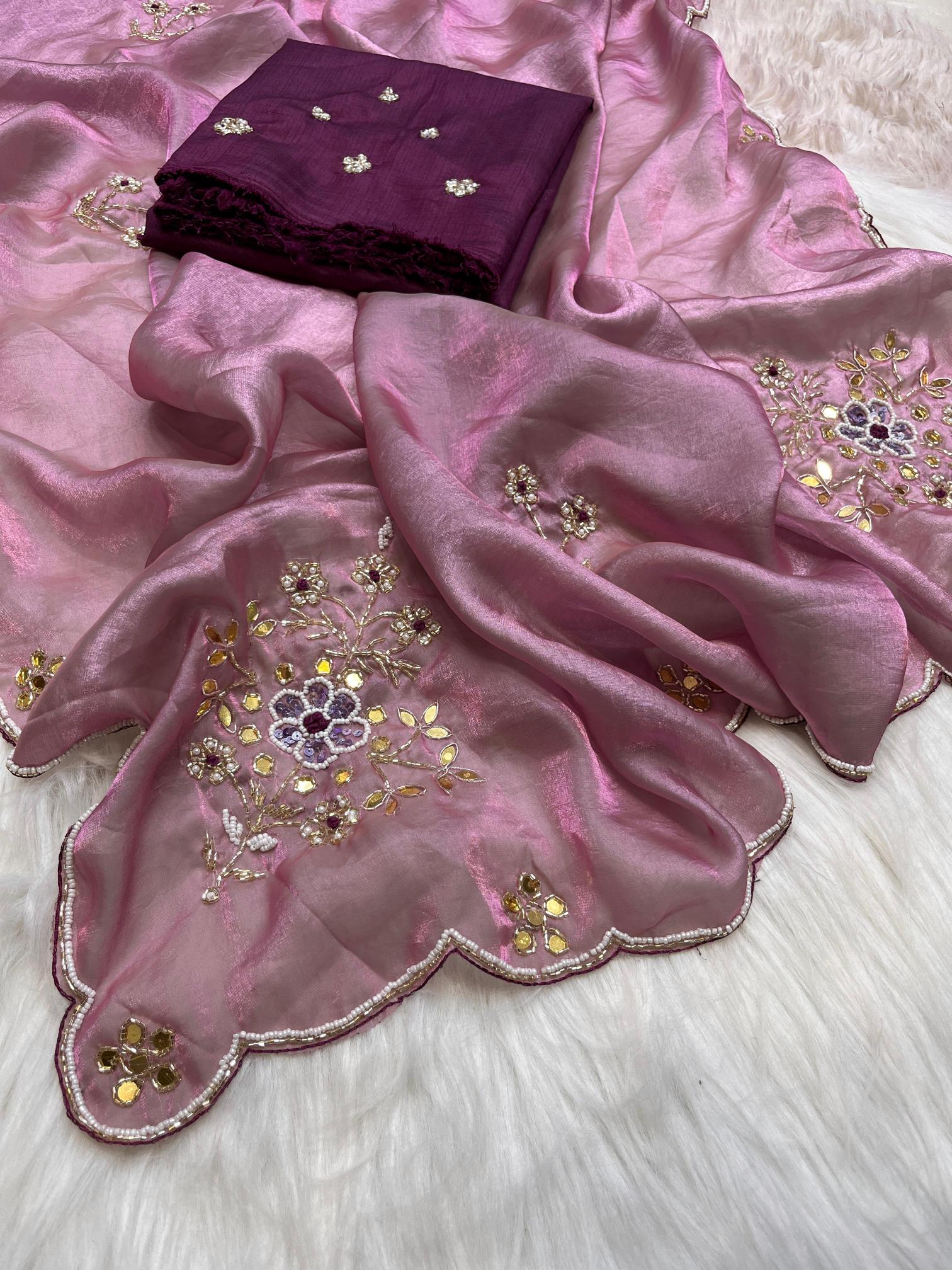 Mahaveer silks fendi satin intricate handwork butta surat saree wholesale market