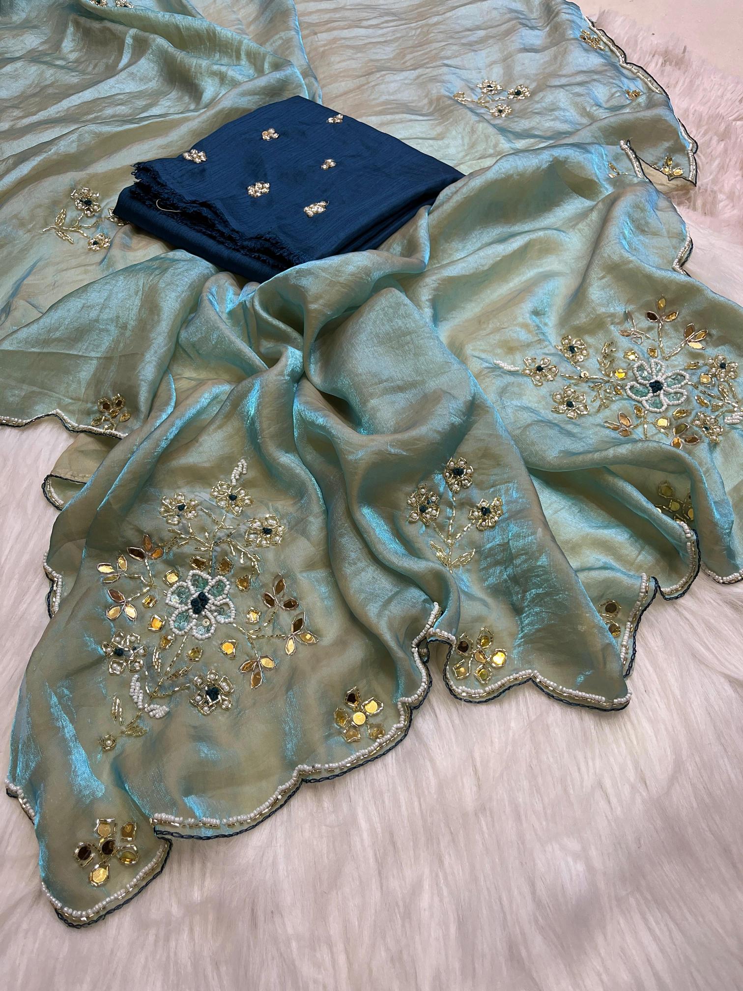 Mahaveer silks fendi satin intricate handwork butta surat saree wholesale market