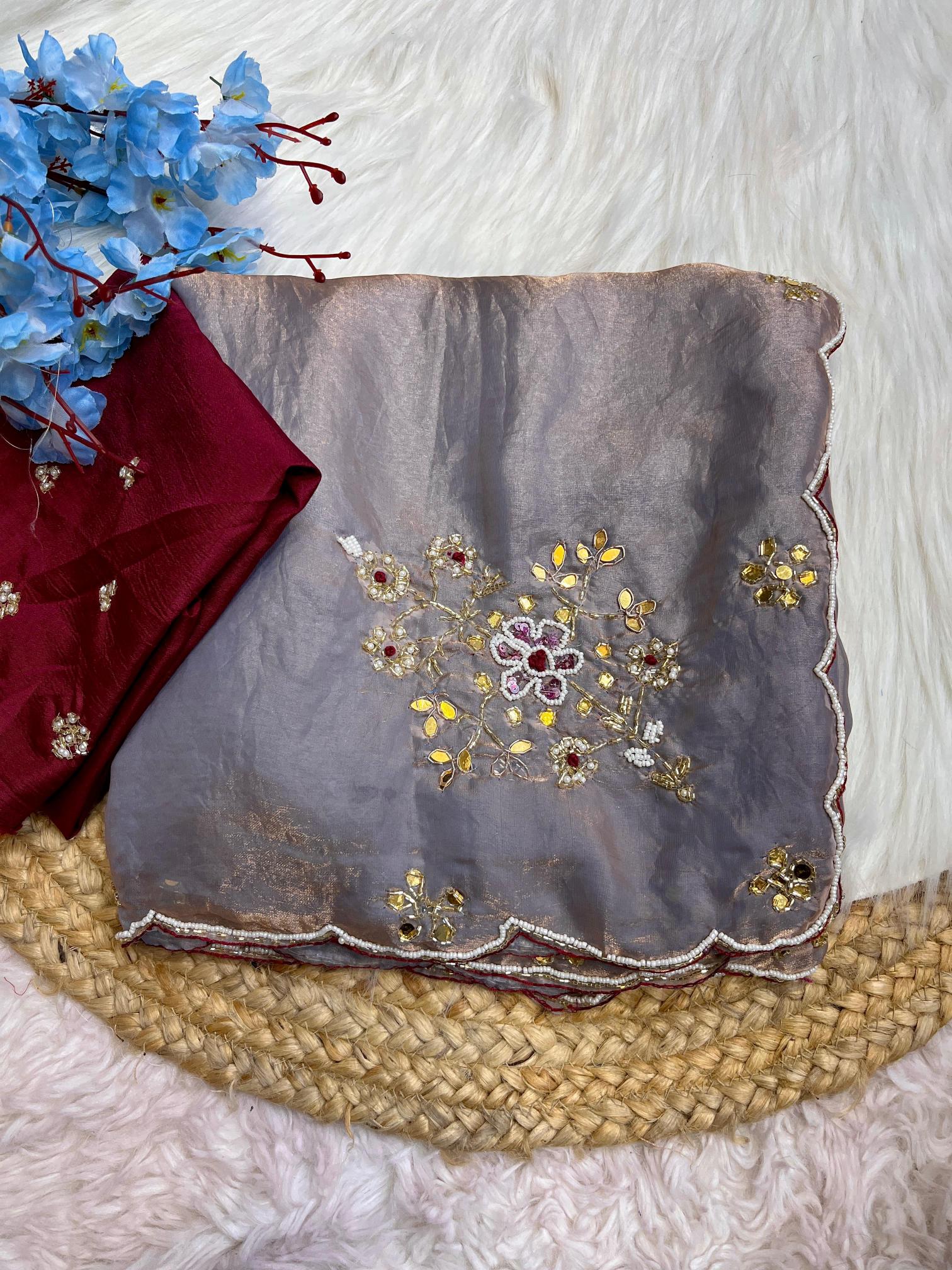Mahaveer silks fendi satin intricate handwork butta surat saree wholesale market