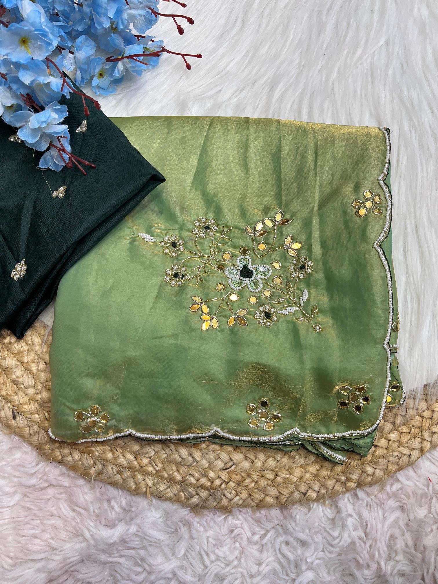 Mahaveer silks fendi satin intricate handwork butta surat saree wholesale market
