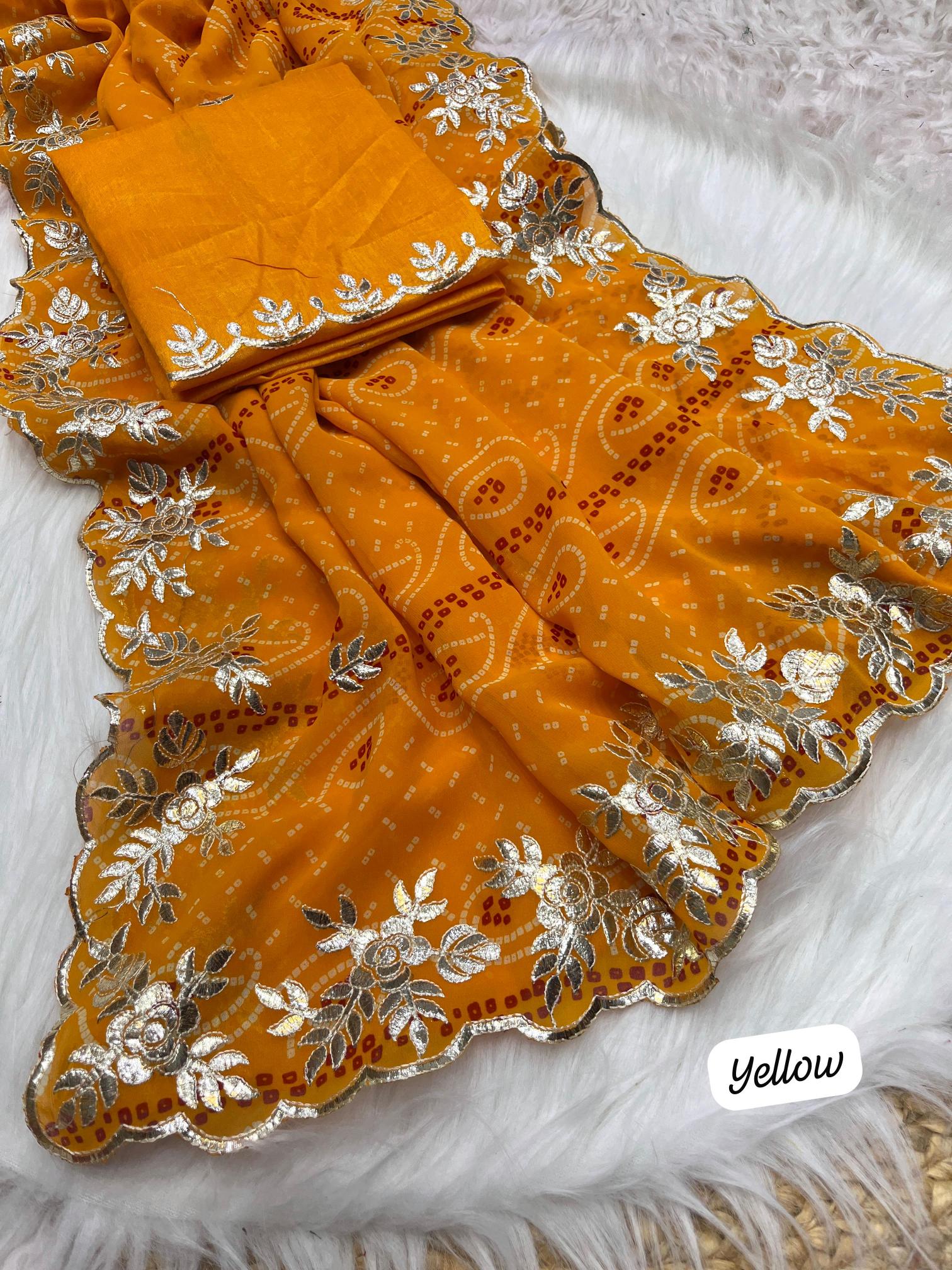 Mahaveer silks soft georgette bandej gotapatti wholesale saree market in surat with price