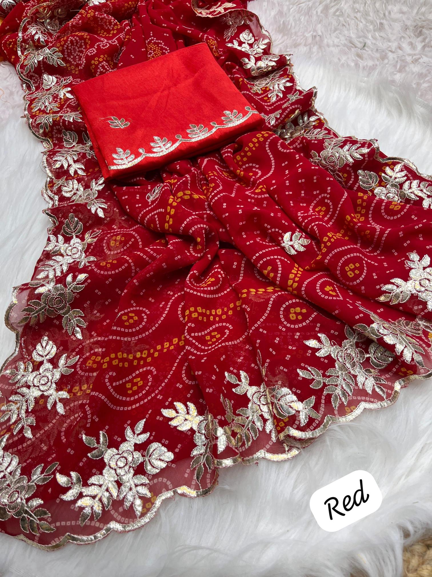 Mahaveer silks soft georgette bandej gotapatti wholesale saree market in surat with price