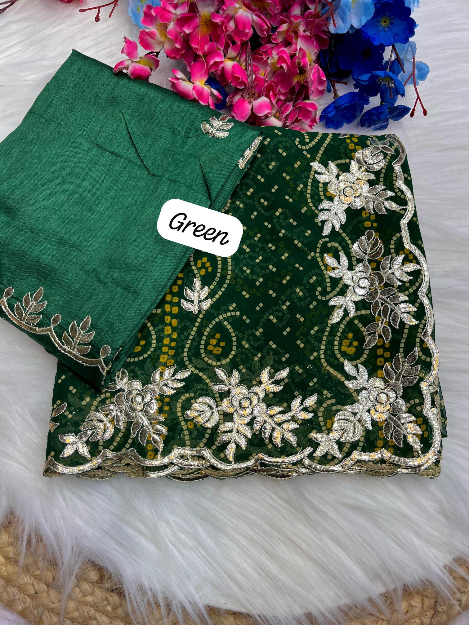 Mahaveer silks soft georgette bandej gotapatti wholesale saree market in surat with price