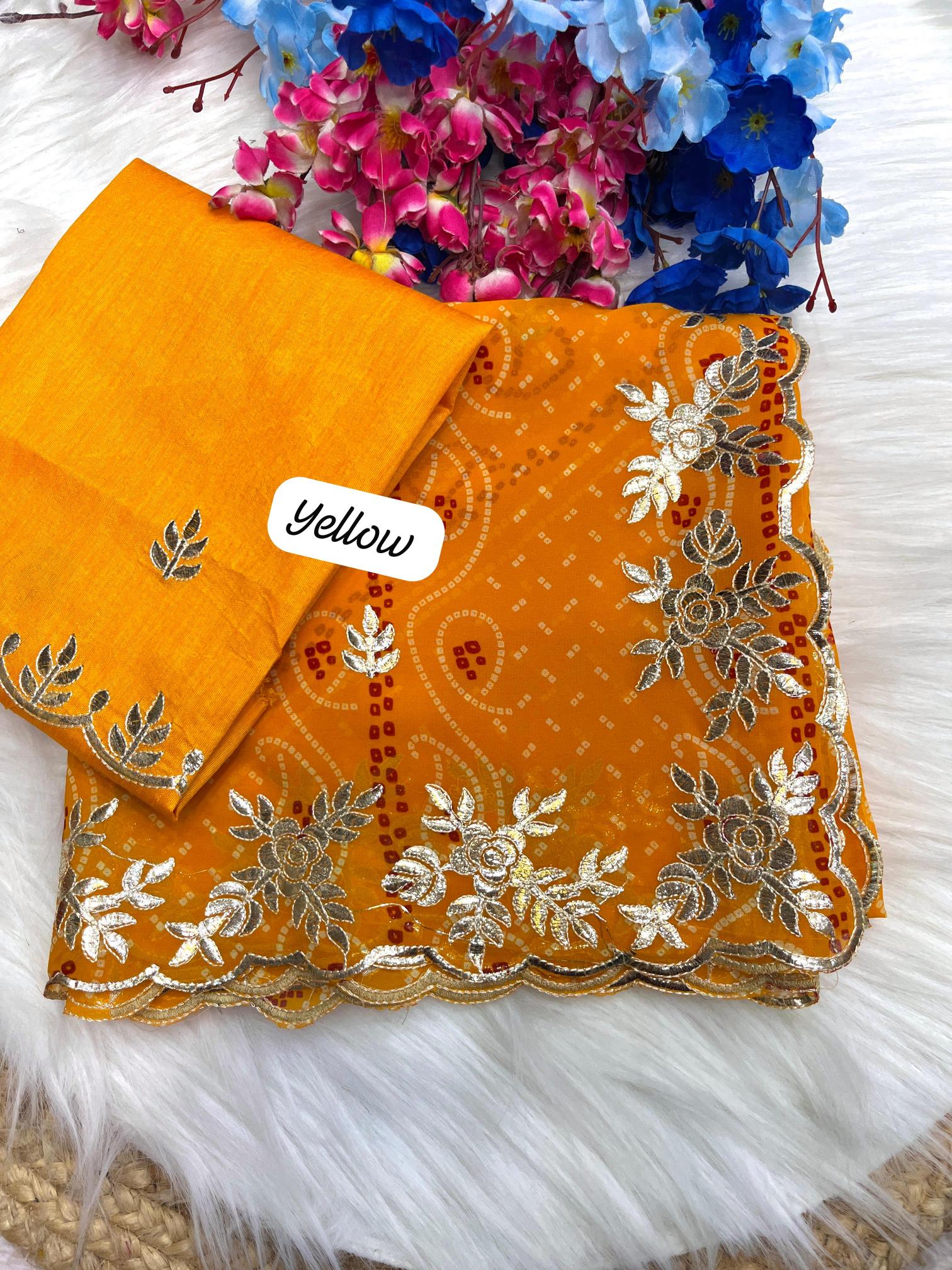 Mahaveer silks soft georgette bandej gotapatti wholesale saree market in surat with price