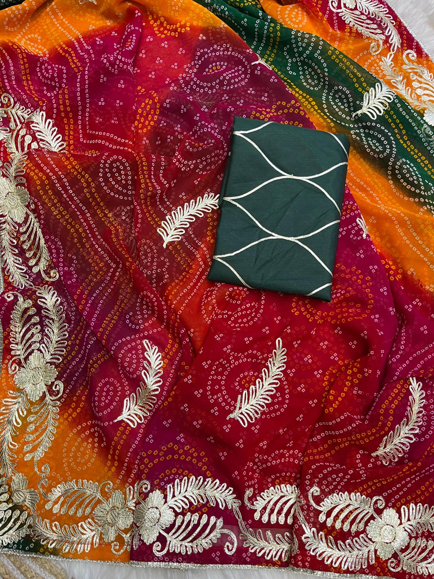 Mahaveer silks soft georgette pachrangi bandej surat wholesale saree market