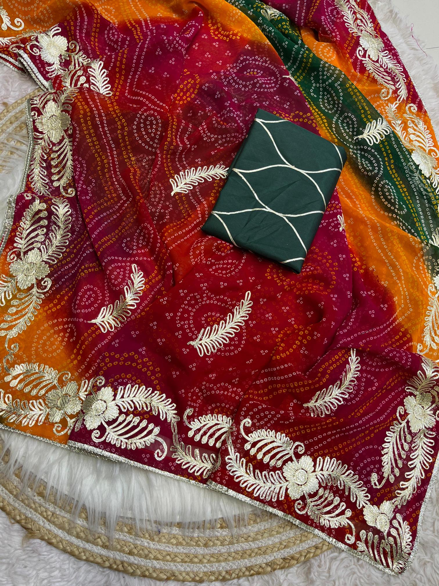 Mahaveer silks soft georgette pachrangi bandej surat wholesale saree market