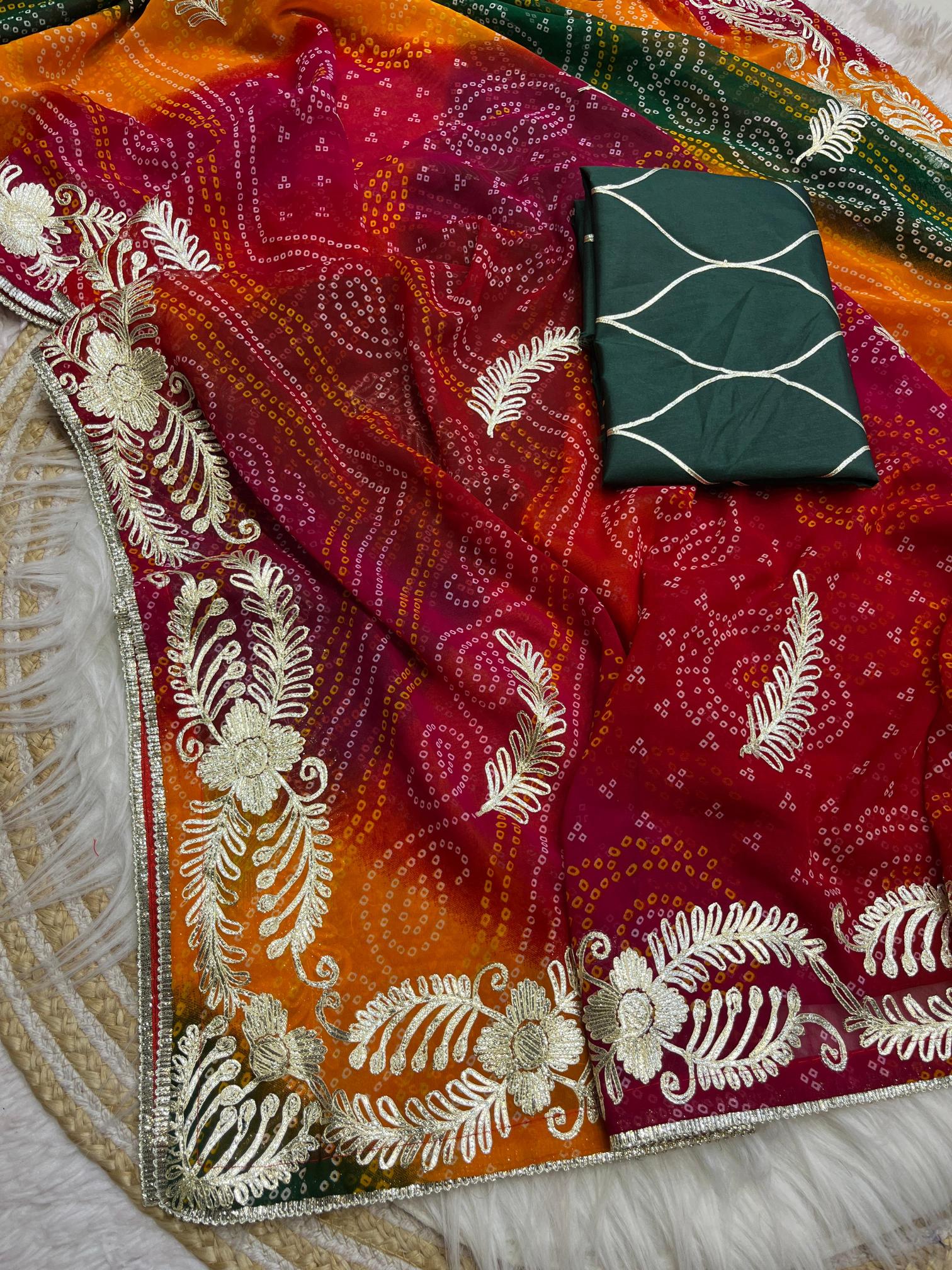 Mahaveer silks soft georgette pachrangi bandej surat wholesale saree market
