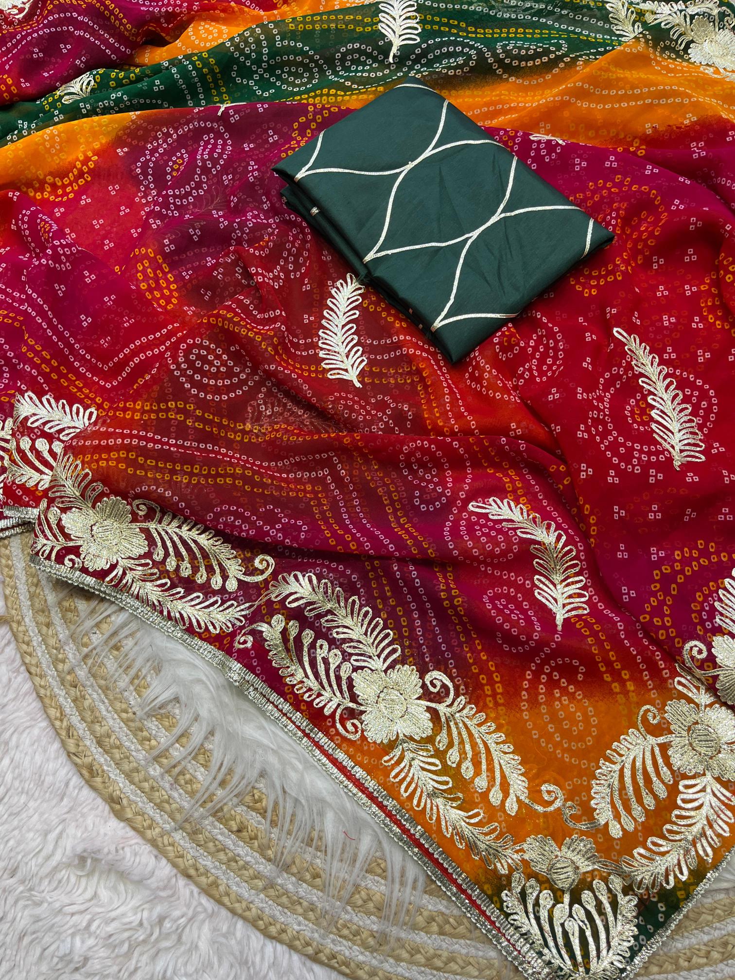 Mahaveer silks soft georgette pachrangi bandej surat wholesale saree market