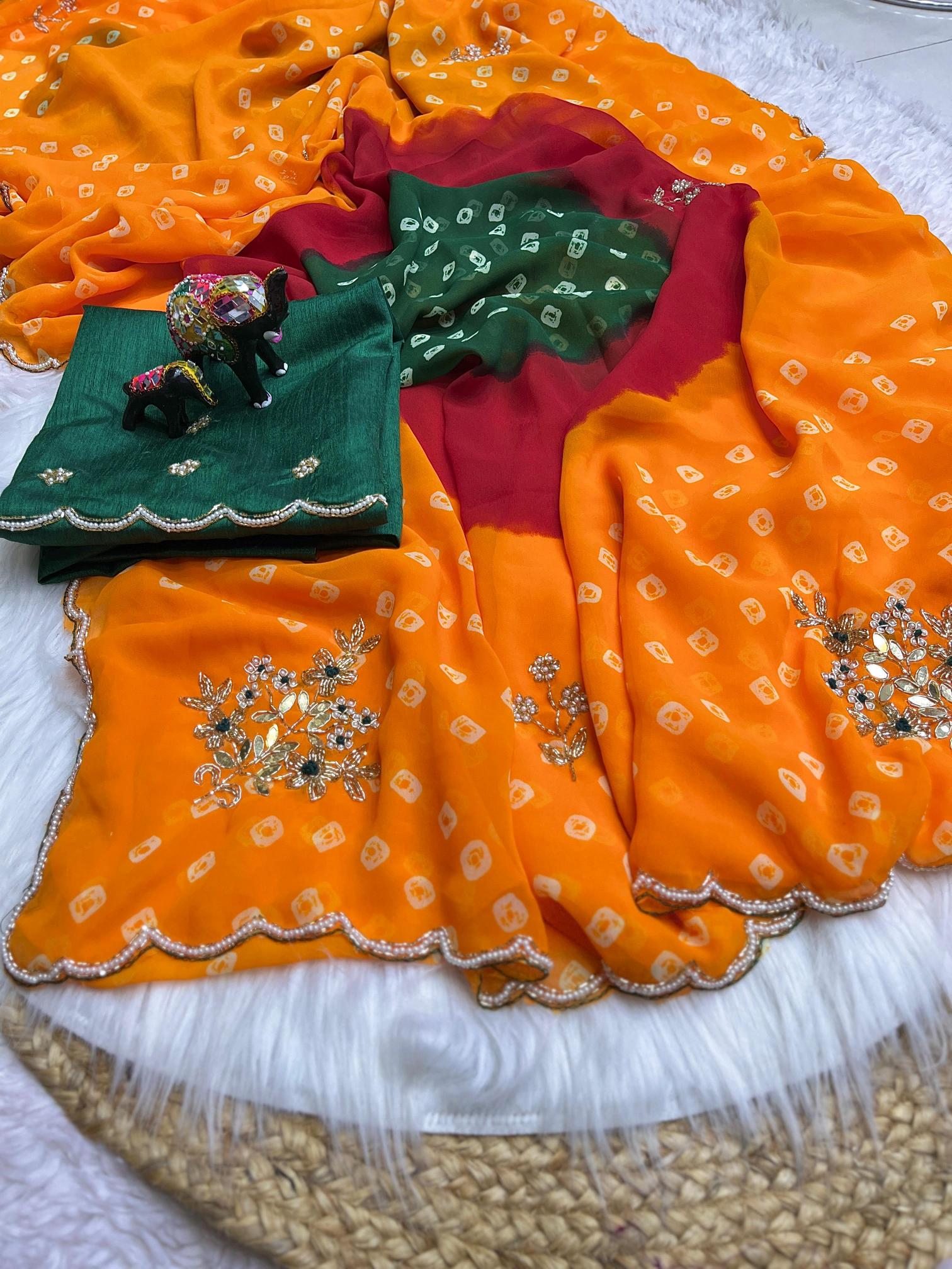 Mahavir silks soft georgette handwork khatli moti butta wholesale saree market in surat