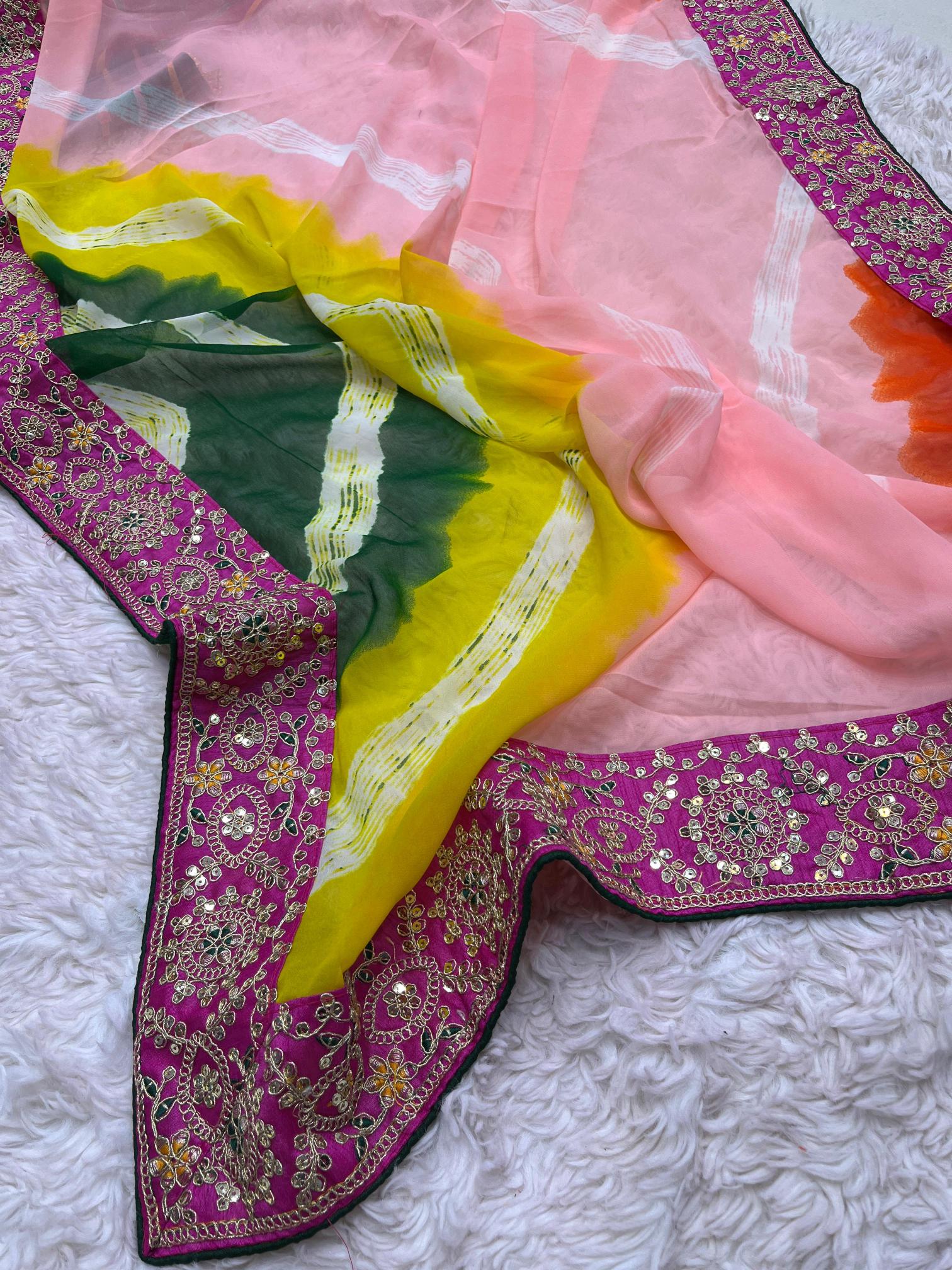 Mahavir silks soft Georgette Lehriya gotapatti surat wholesale saree market