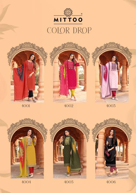 Mittoo colordrop heavy rayon top bottom dupatta kurtis manufacturers in india