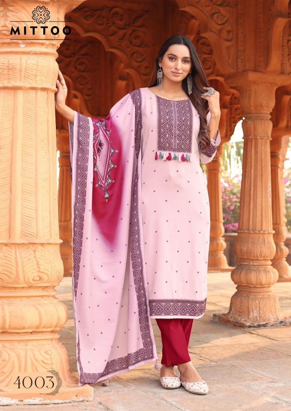 Mittoo colordrop heavy rayon top bottom dupatta kurtis manufacturers in india