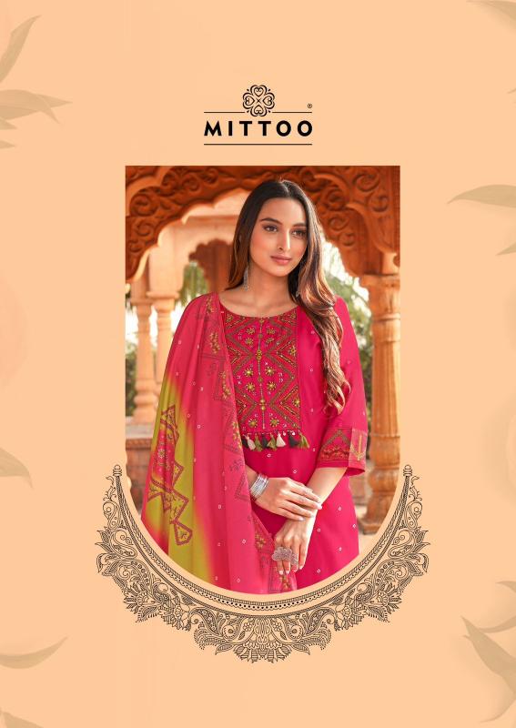 Mittoo colordrop heavy rayon top bottom dupatta kurtis manufacturers in india