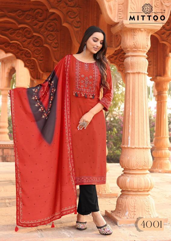 Mittoo colordrop heavy rayon top bottom dupatta kurtis manufacturers in india