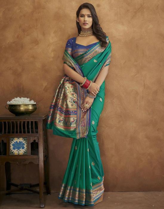 Morni paithani soft silk peacock saree & rich pallu with silk contrast blouse surat saree market