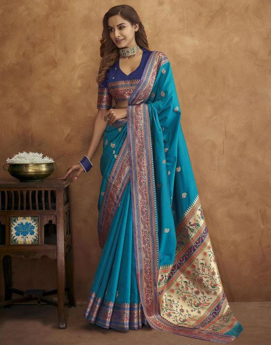 Morni paithani soft silk peacock saree & rich pallu with silk contrast blouse surat saree market