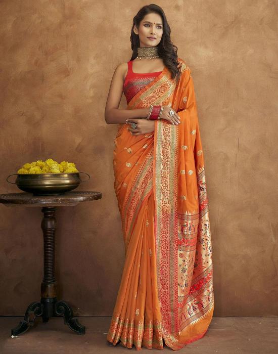 Morni paithani soft silk peacock saree & rich pallu with silk contrast blouse surat saree market