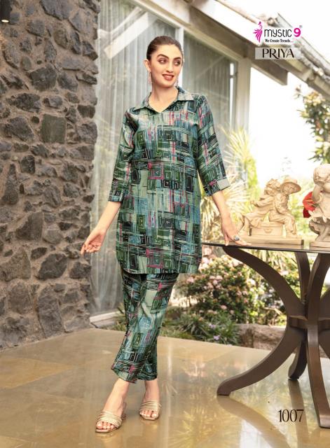 Mystic9 priya vol-1 - vertican dobby print cord set kurtis manufacturers in india