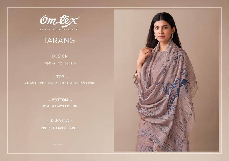 Omtex tarang vintage linen digital print pranjul dress material wholesale price