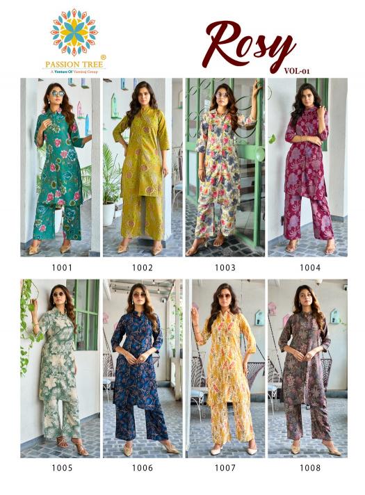 Passion tree rosy vol 1 printed reyon coord set branded kurtis wholesale