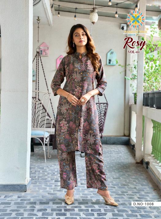 Passion tree rosy vol 1 printed reyon coord set branded kurtis wholesale