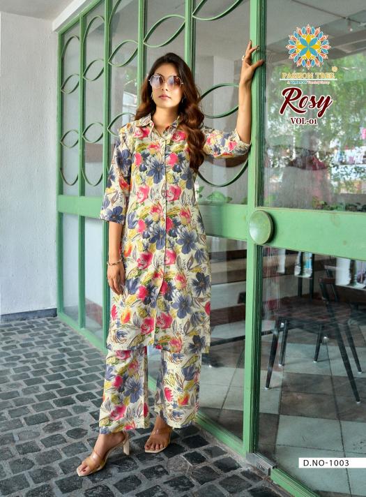 Passion tree rosy vol 1 printed reyon coord set branded kurtis wholesale
