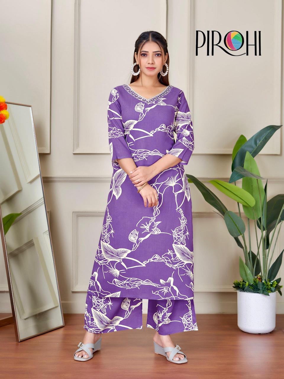 Pirohi kanchi rayon prints coord set branded kurtis wholesale