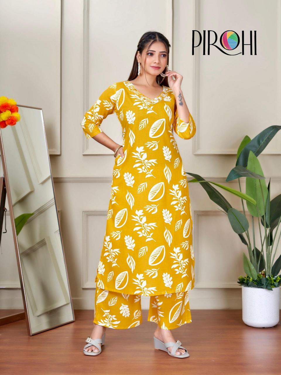 Pirohi kanchi rayon prints coord set branded kurtis wholesale