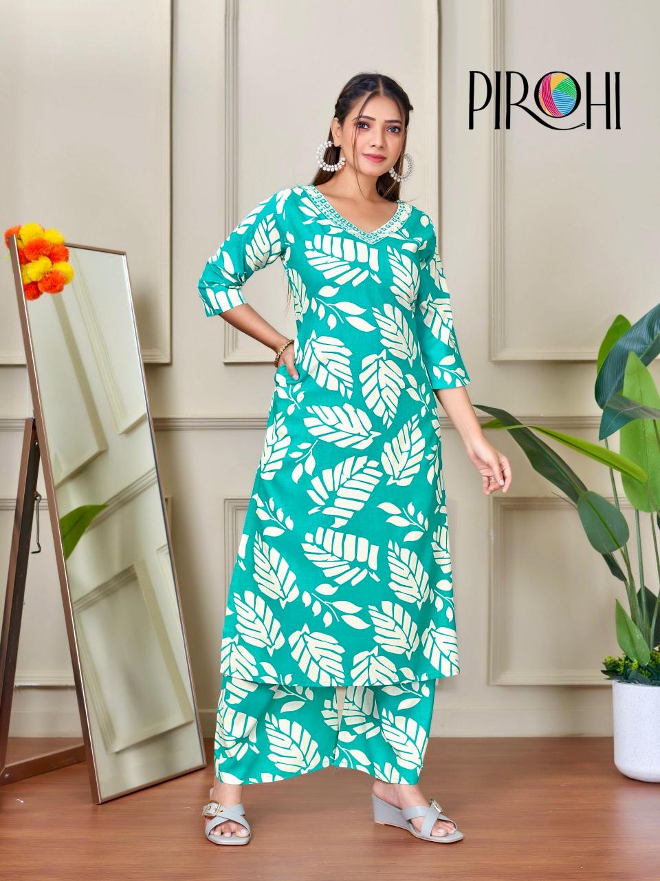 Pirohi kanchi rayon prints coord set branded kurtis wholesale