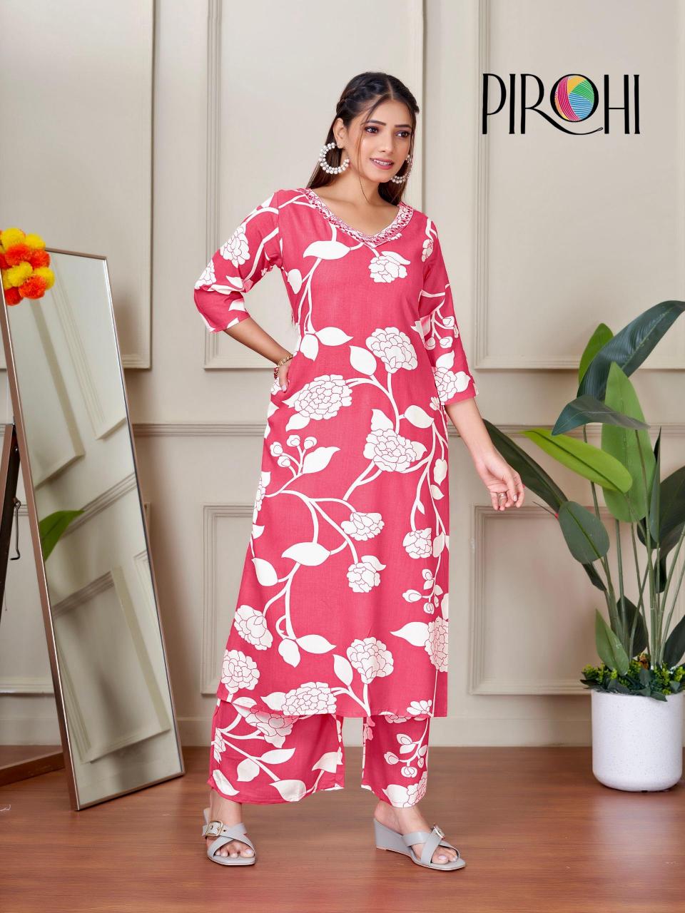 Pirohi kanchi rayon prints coord set branded kurtis wholesale