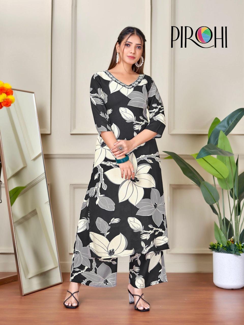 Pirohi kanchi rayon prints coord set branded kurtis wholesale