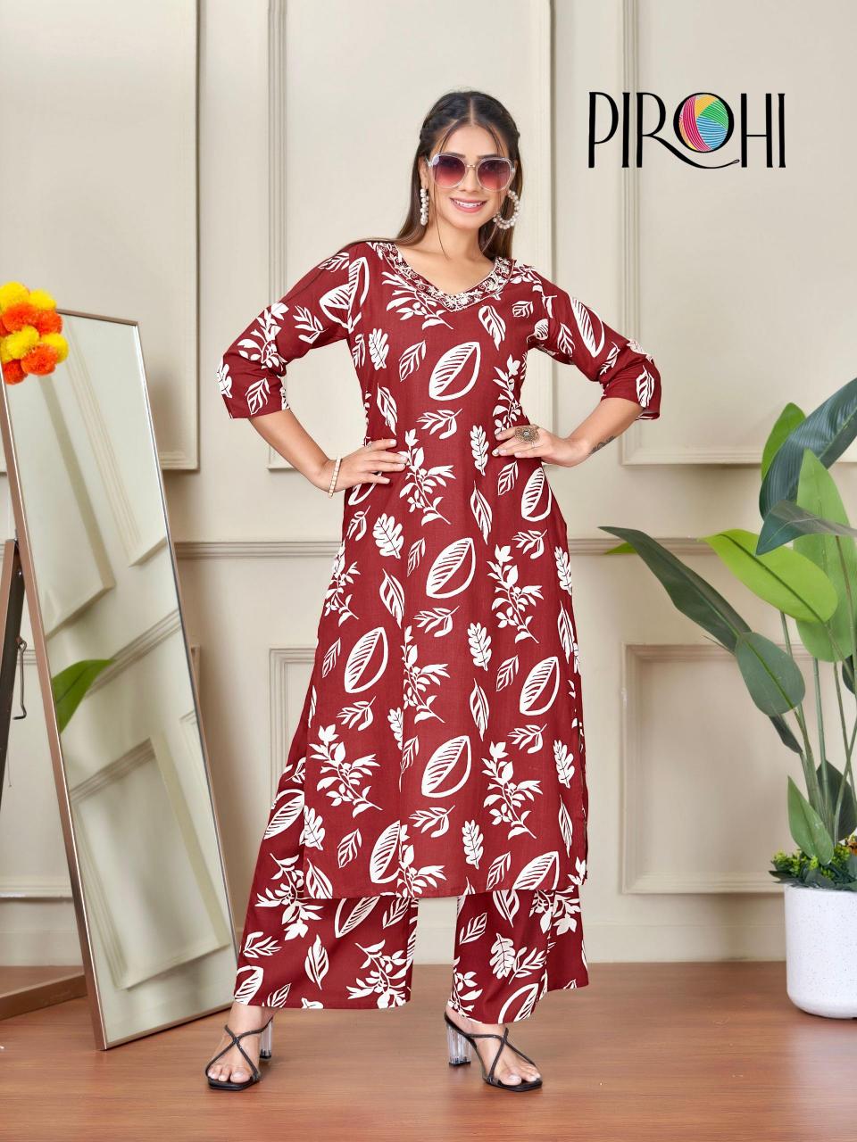 Pirohi kanchi rayon prints coord set branded kurtis wholesale