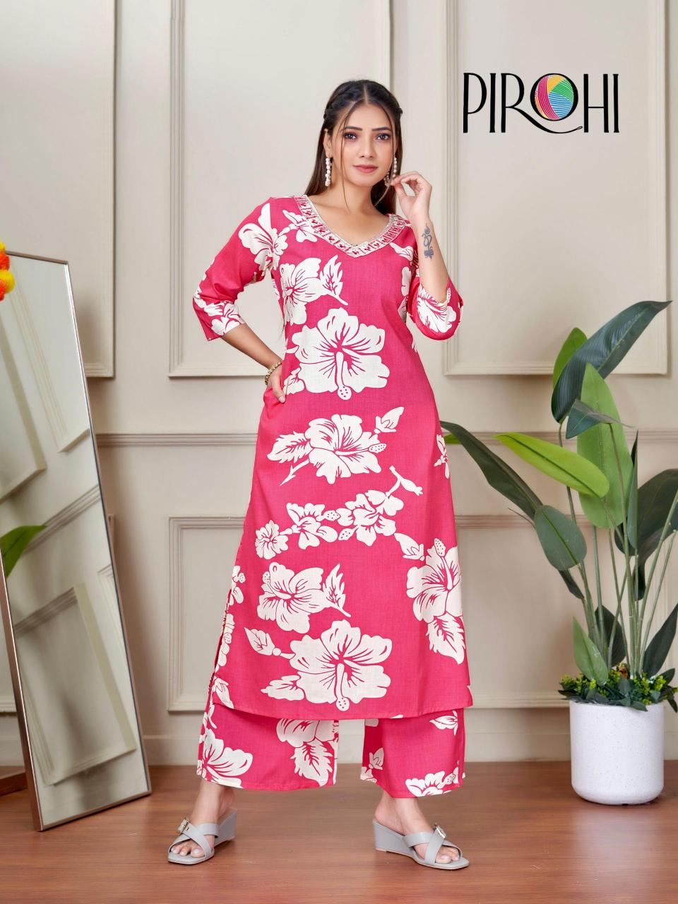 Pirohi kanchi rayon prints coord set branded kurtis wholesale