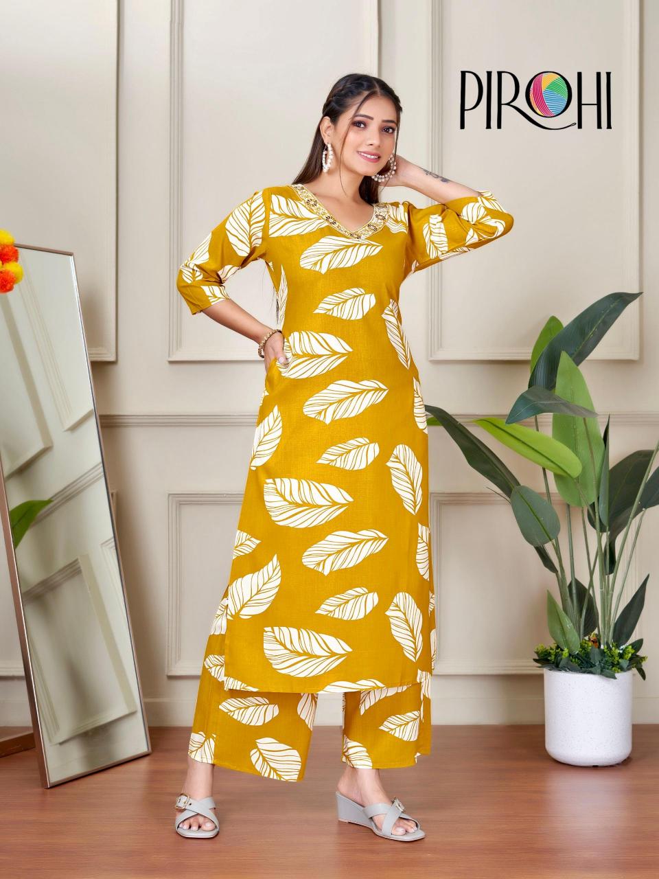 Pirohi kanchi rayon prints coord set branded kurtis wholesale