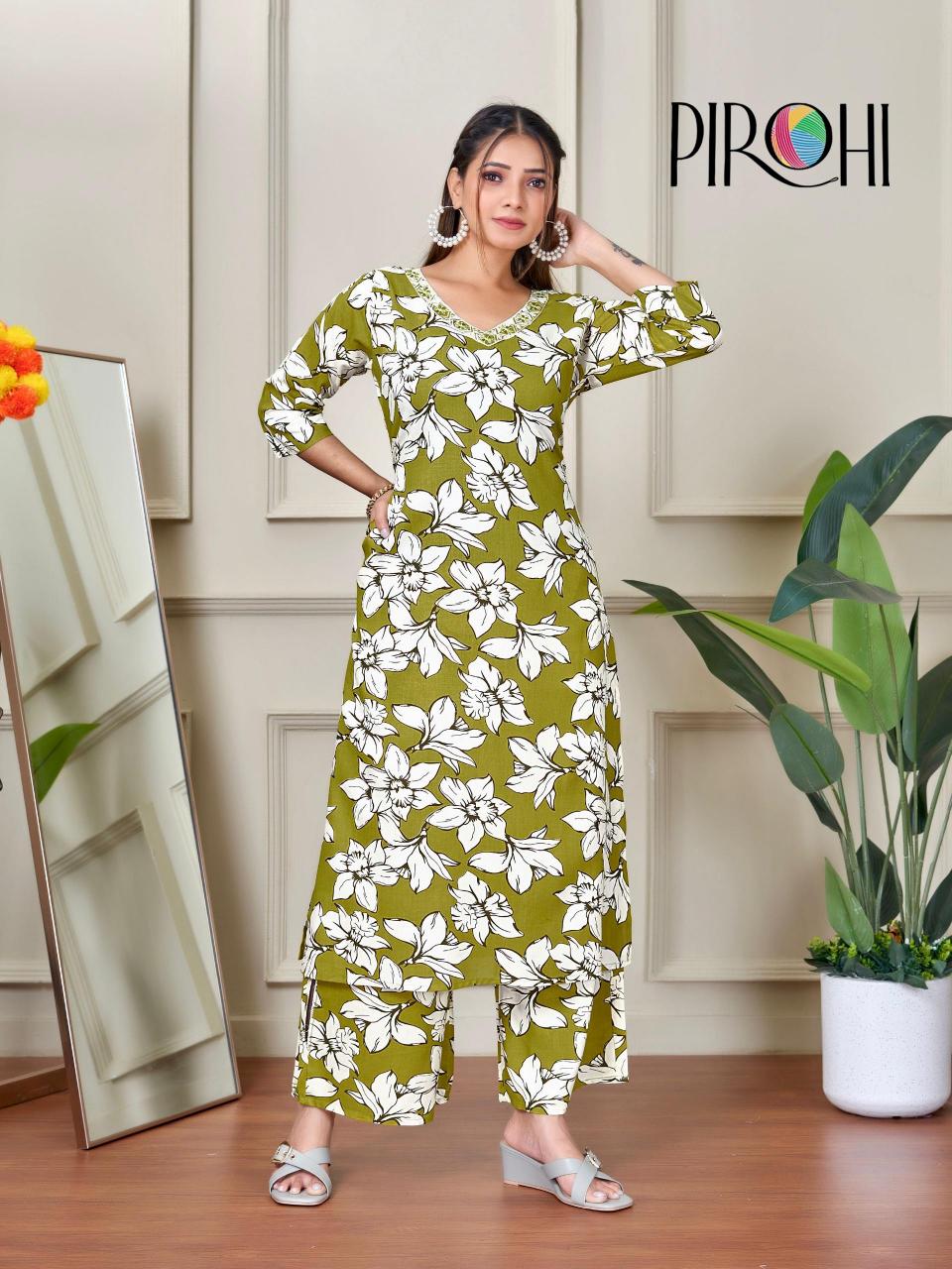 Pirohi kanchi rayon prints coord set branded kurtis wholesale