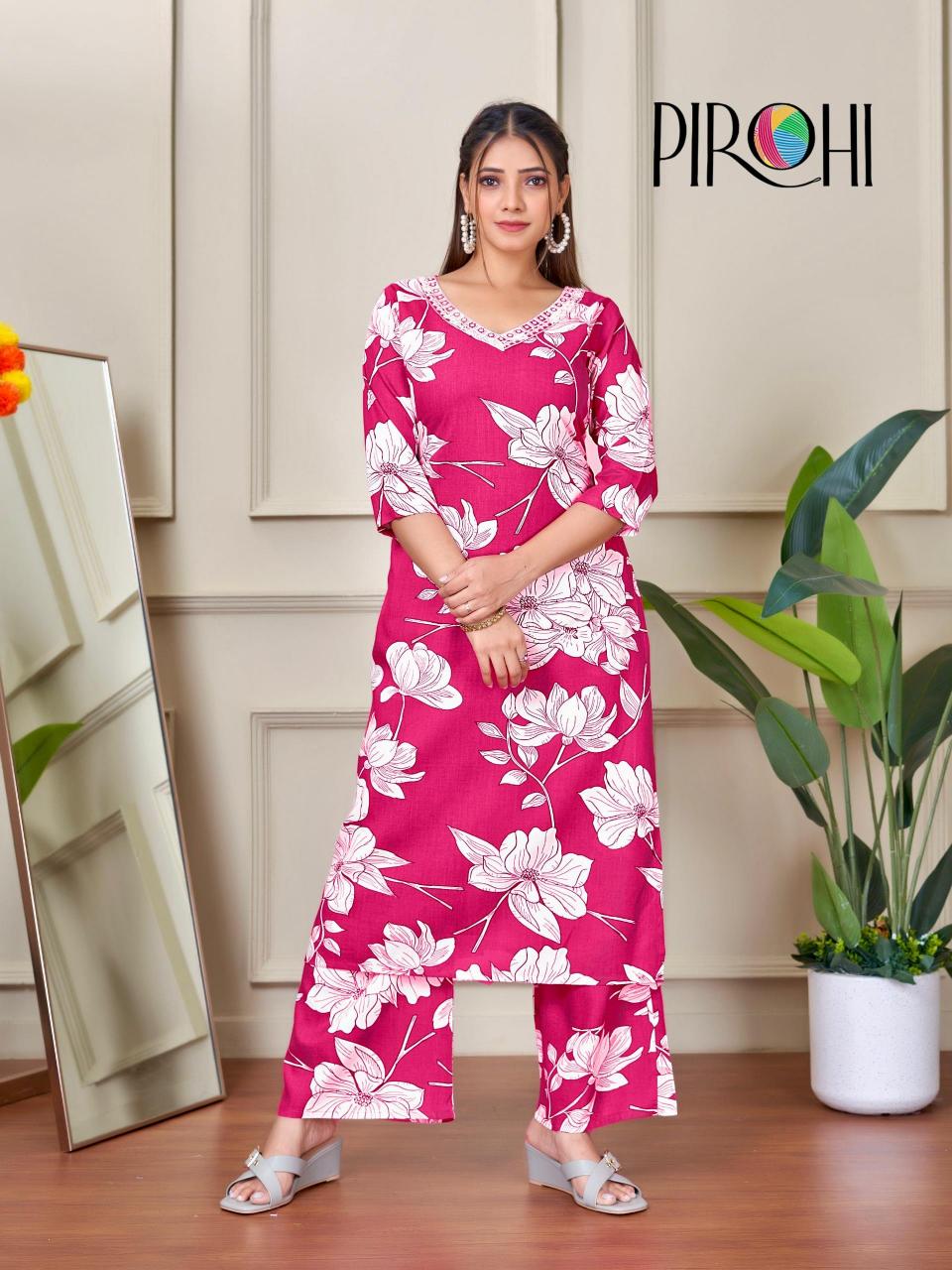 Pirohi kanchi rayon prints coord set branded kurtis wholesale