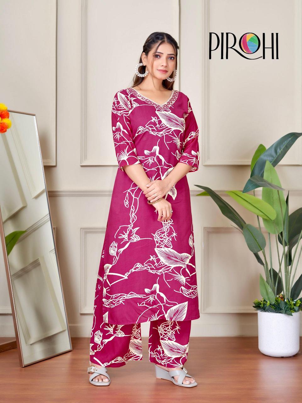 Pirohi kanchi rayon prints coord set branded kurtis wholesale