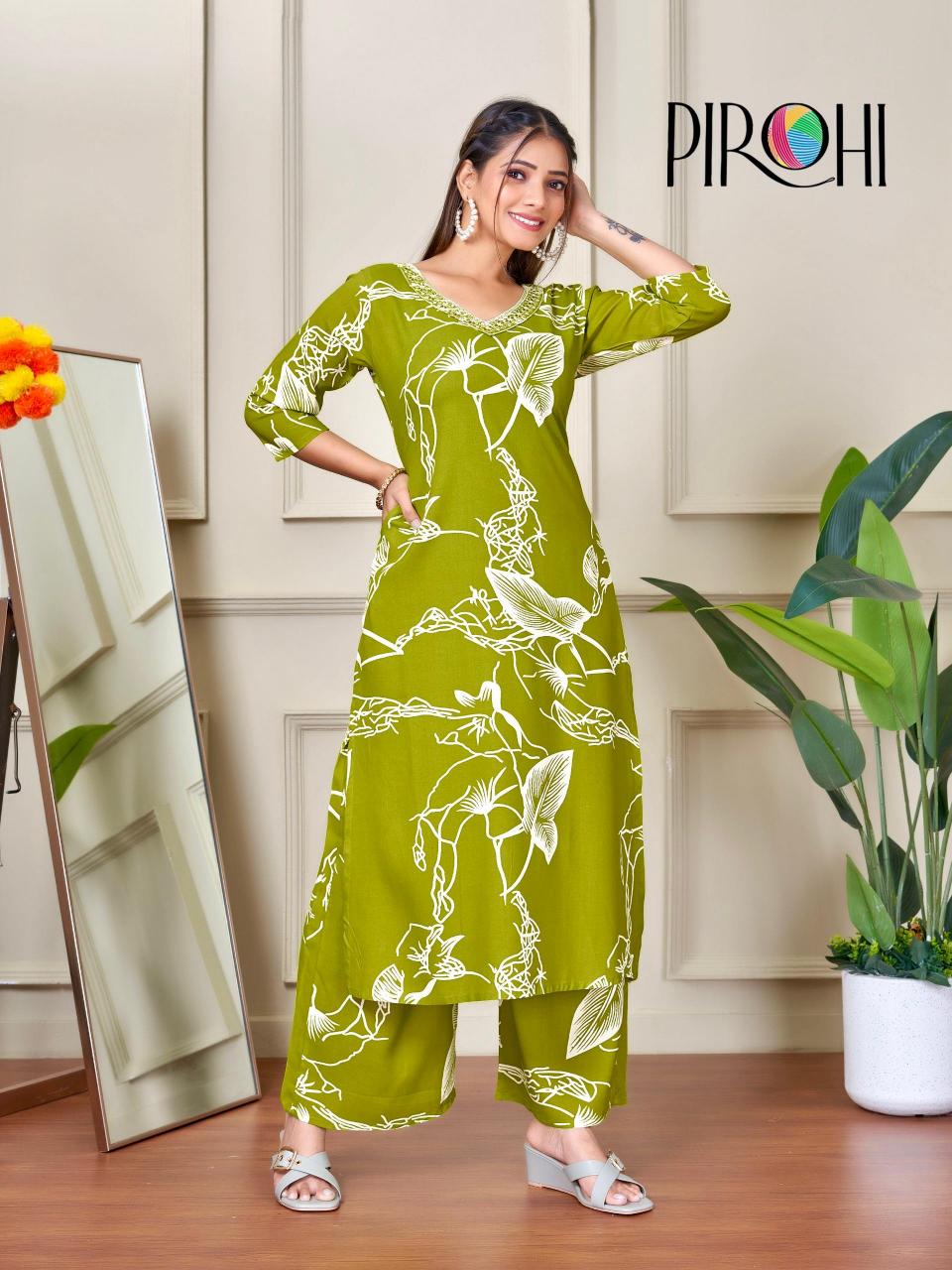 Pirohi kanchi rayon prints coord set branded kurtis wholesale