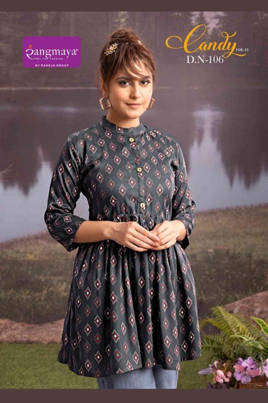 Rangmaya candy vol 12 reyon short top premium kurti brands